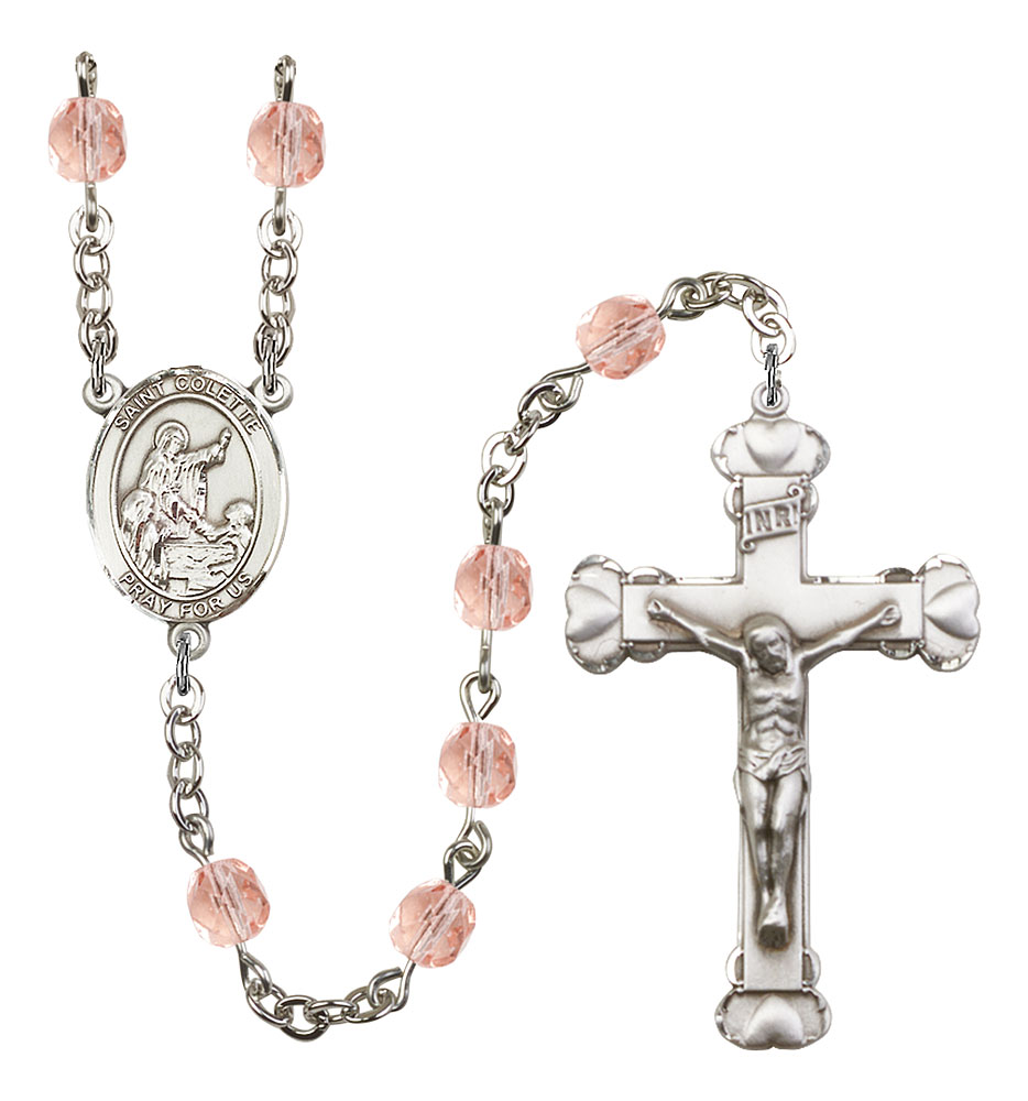 Saint Colette Engravable Rosary with Pink Beads