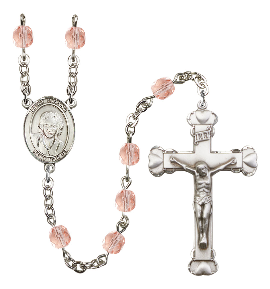 Saint Gianna Beretta Molla Engravable Rosary with Pink Beads