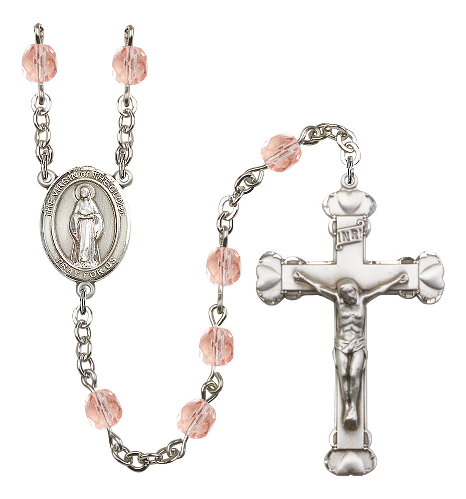Virgin of the Globe Engravable Rosary with Pink Beads
