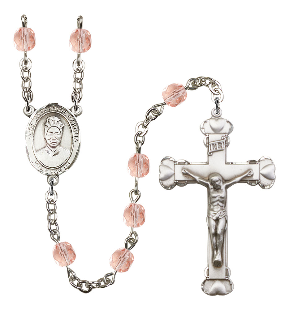Saint Josephine Bakhita Engravable Rosary with Pink Beads