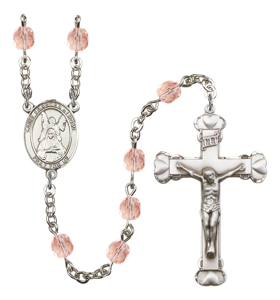 Saint Frances of Rome Engravable Rosary with Pink Beads