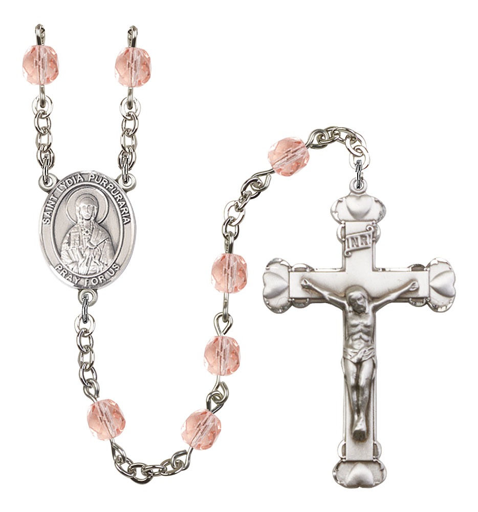 Saint Lydia Purpuraria Engravable Rosary with Pink Beads