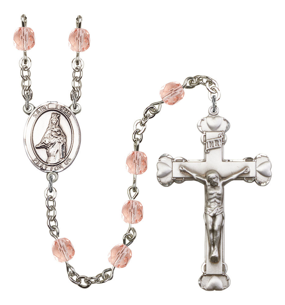 Saint Emma Uffing Engravable Rosary with Pink Beads