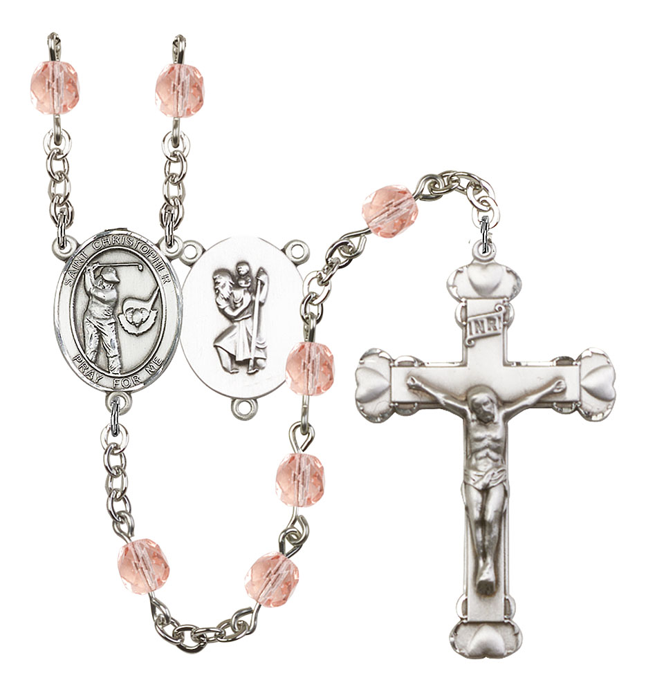 Saint Christopher and Golf Rosary with Pink Beads
