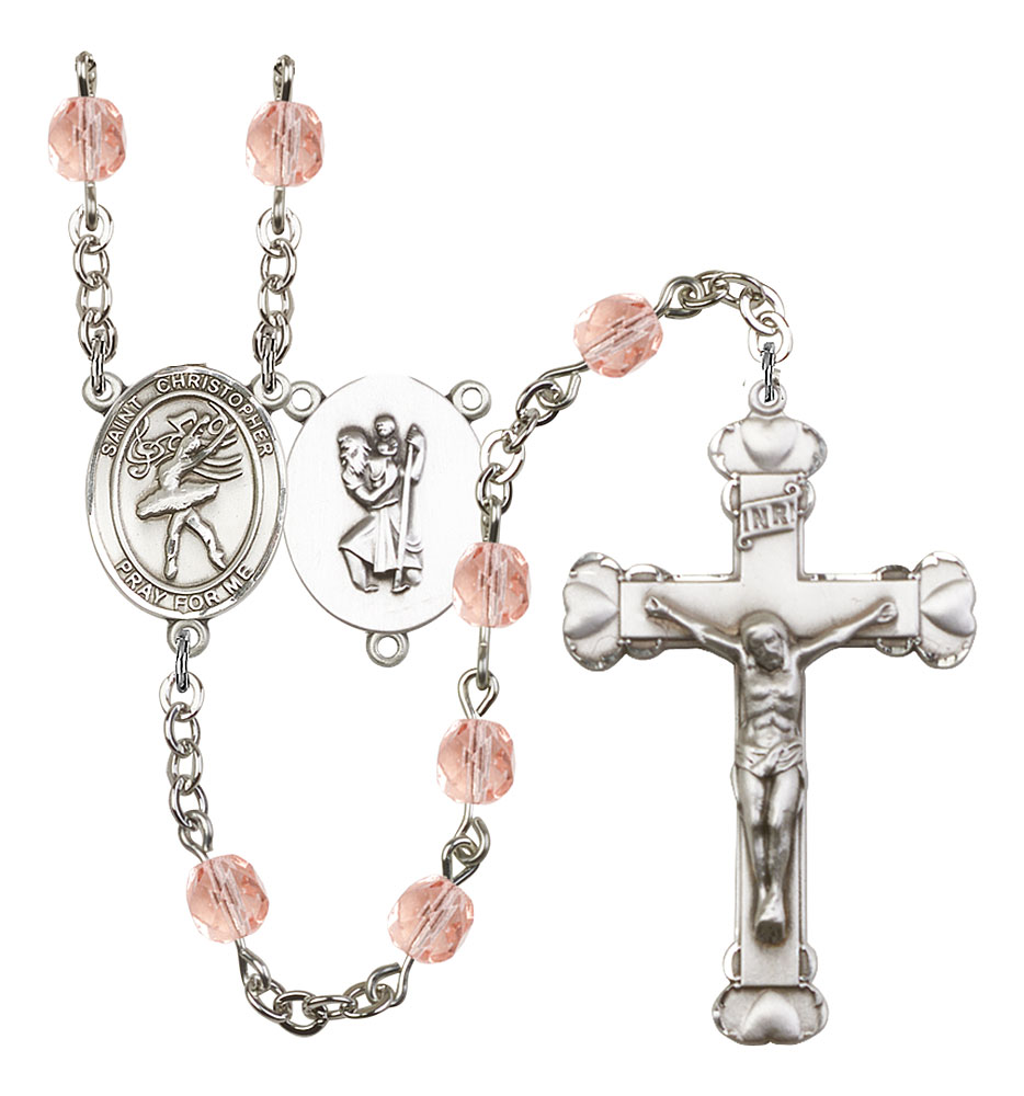 Saint Christopher and Dance Rosary with Pink Beads