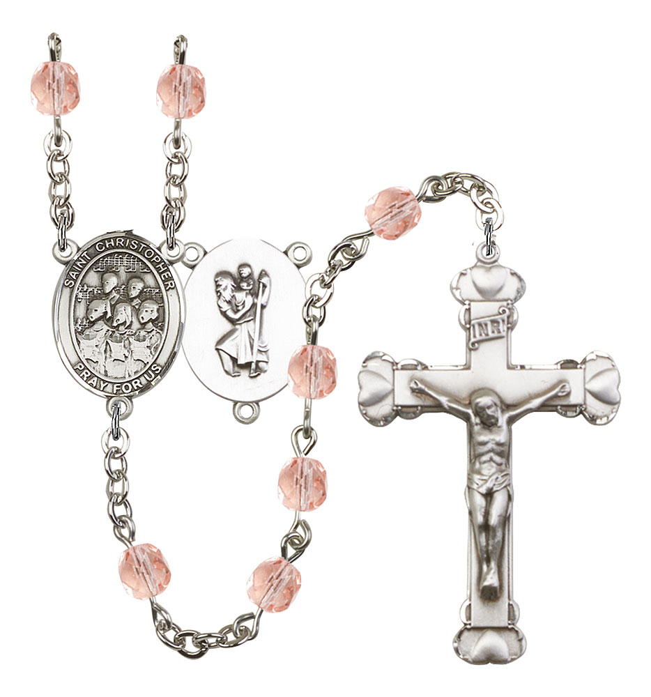 Saint Christopher and Choir Rosary with Pink Beads