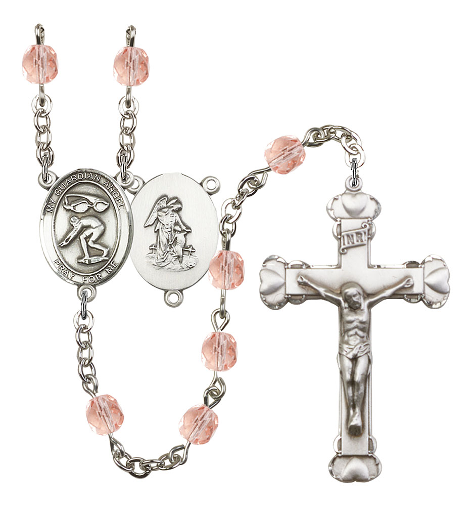 Guardian Angel and Swimming Rosary with Pink Beads