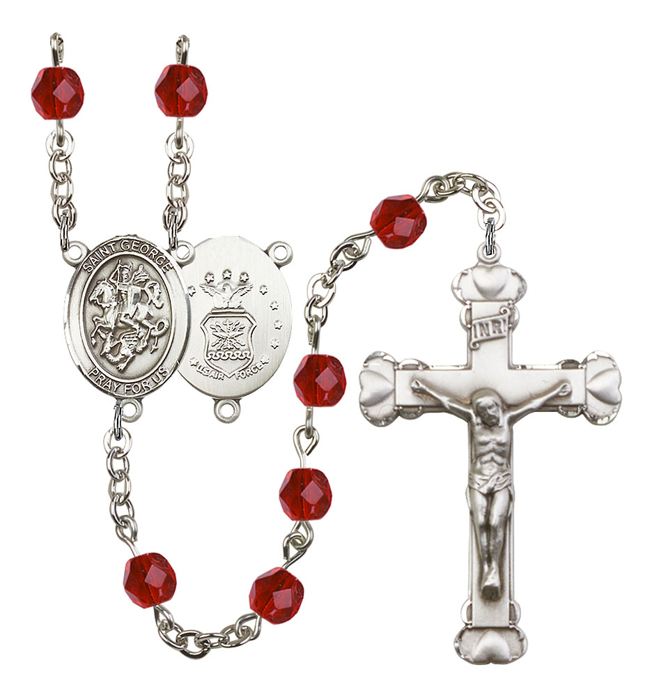 Saint George and Air Force Rosary with Ruby Beads