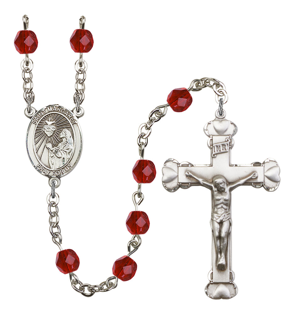 Saint Margaret Mary Alacoque Engravable Rosary with Ruby Beads