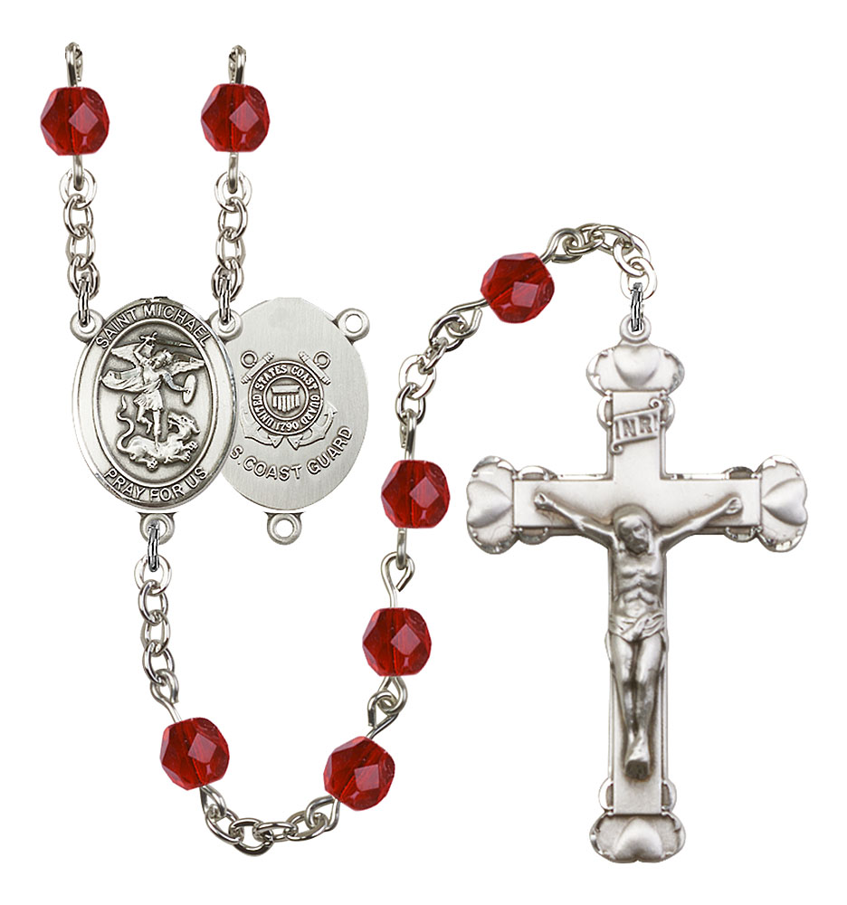 Saint Michael and Coast Guard Rosary with Ruby Beads