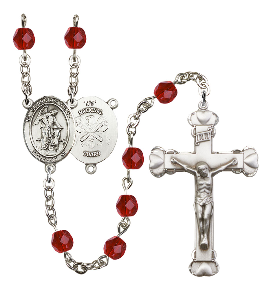 Guardian Angel and Nat'l Guard Rosary with Ruby Beads
