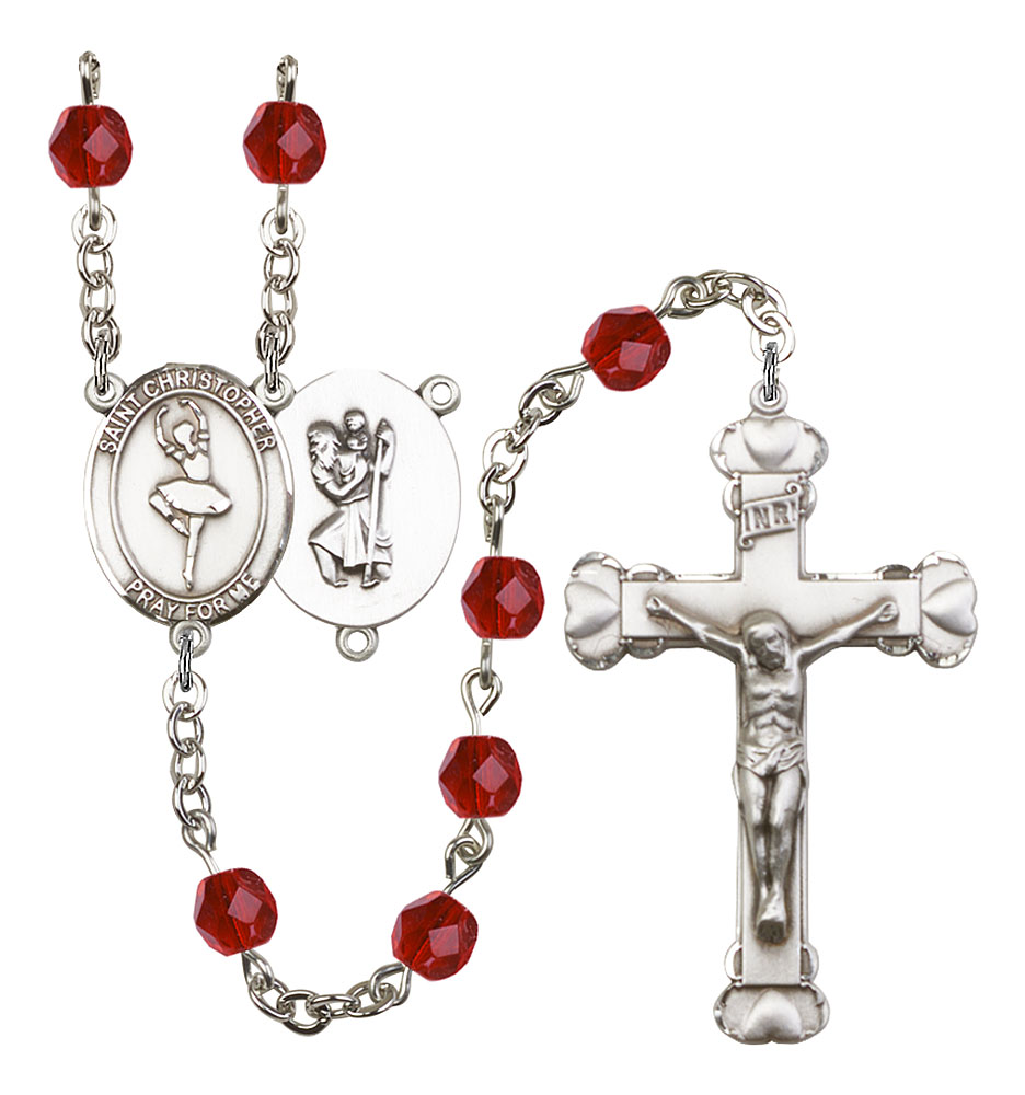 Saint Christopher and Dance Rosary with Ruby Beads