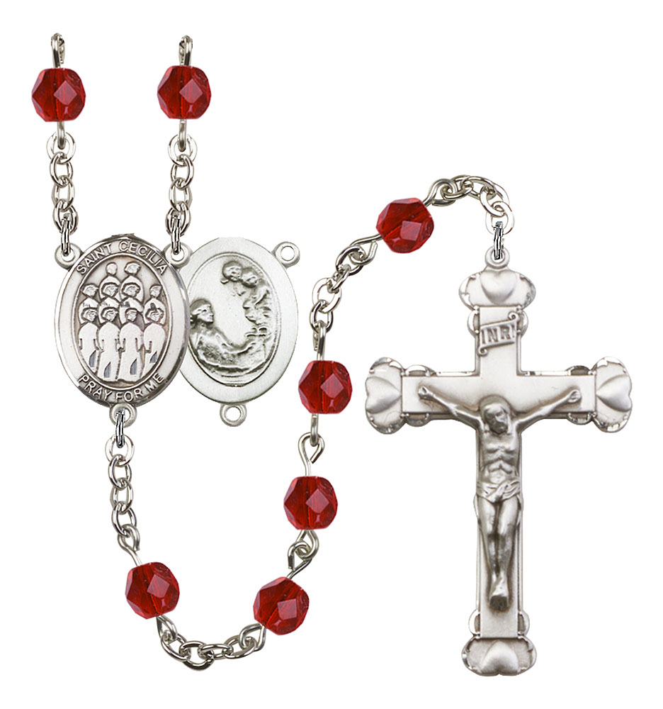 Saint Cecilia and Choir Rosary with Ruby Beads