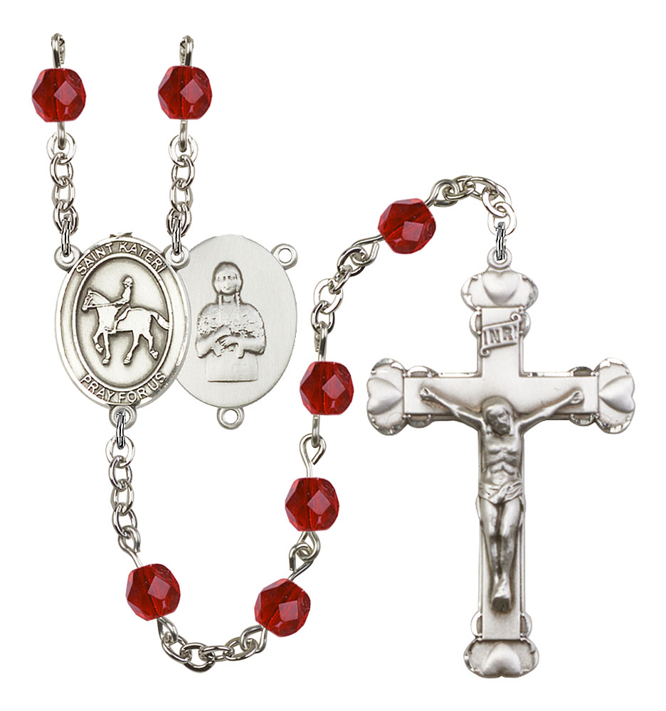 Saint Kateri and Equestrian Rosary with Ruby Beads