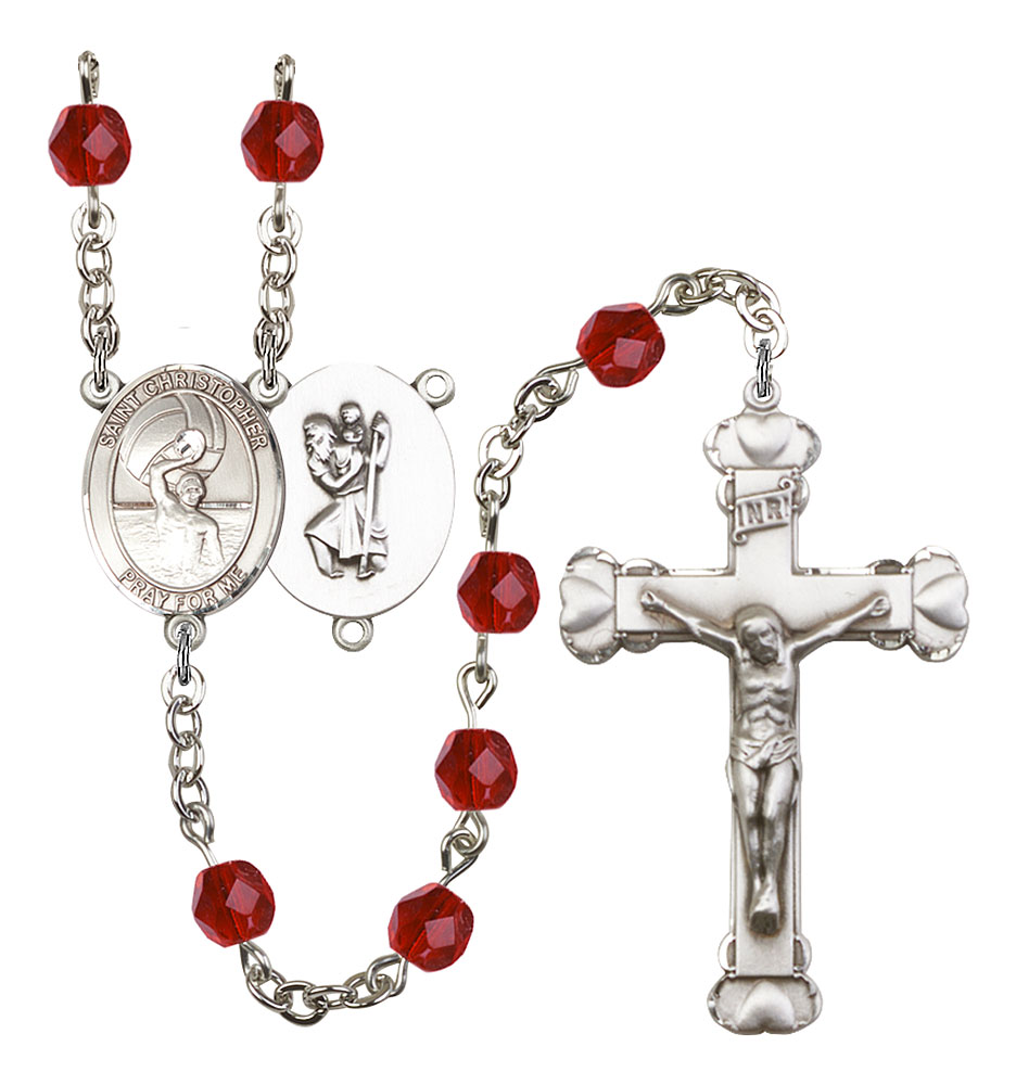 Saint Christopher and Water Polo-Men Rosary with Ruby Beads