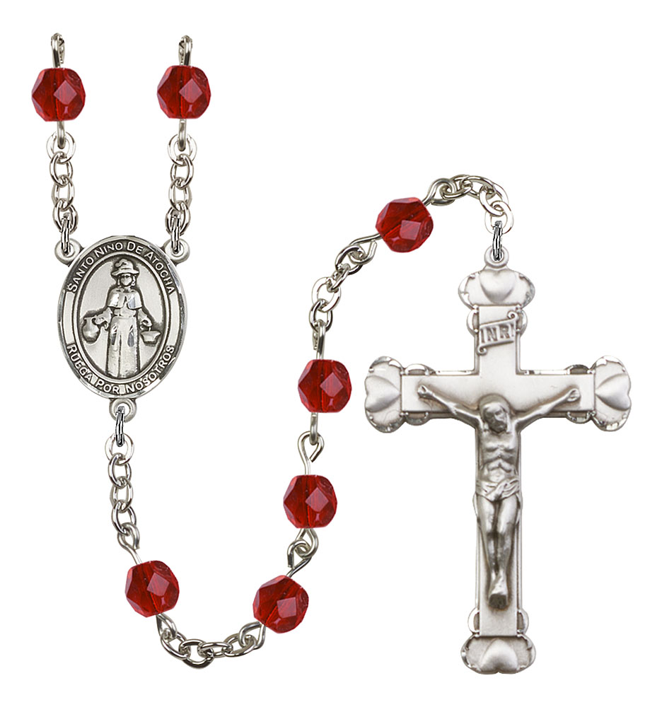 Saint Nino de Atocha Engravable Rosary with Ruby Beads