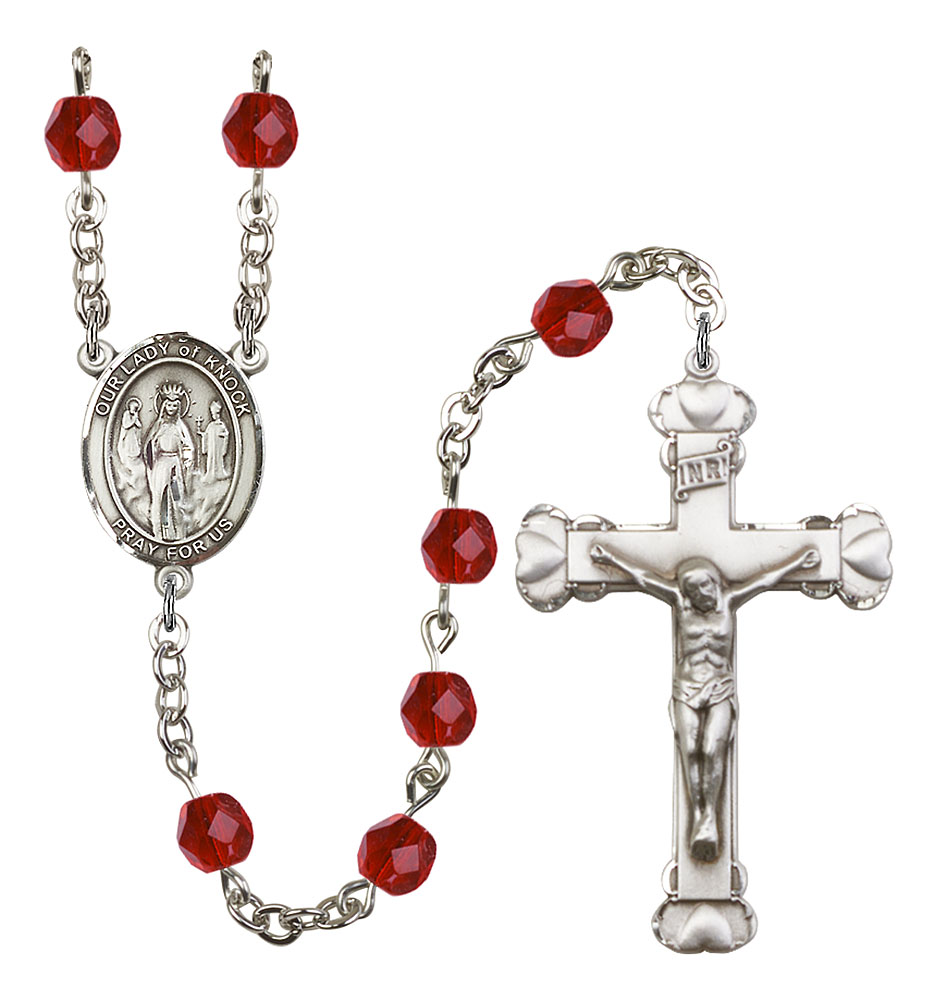 Our Lady of Knock Engravable Rosary with Ruby Beads