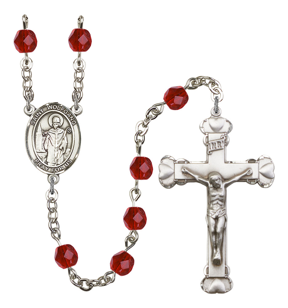 Marcellin Champagnat Rosary with 6mm Garnet Color Fire Polished Beads Gift Boxed Silver Finish St and 1 5/8 x 1 inch Crucifix Marcellin Champagnat Center St