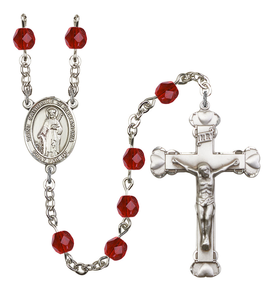 Saint Catherine of Alexandria Engravable Rosary with Ruby Beads