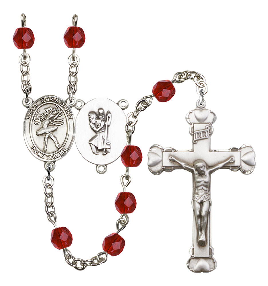 Saint Christopher and Dance Rosary with Ruby Beads