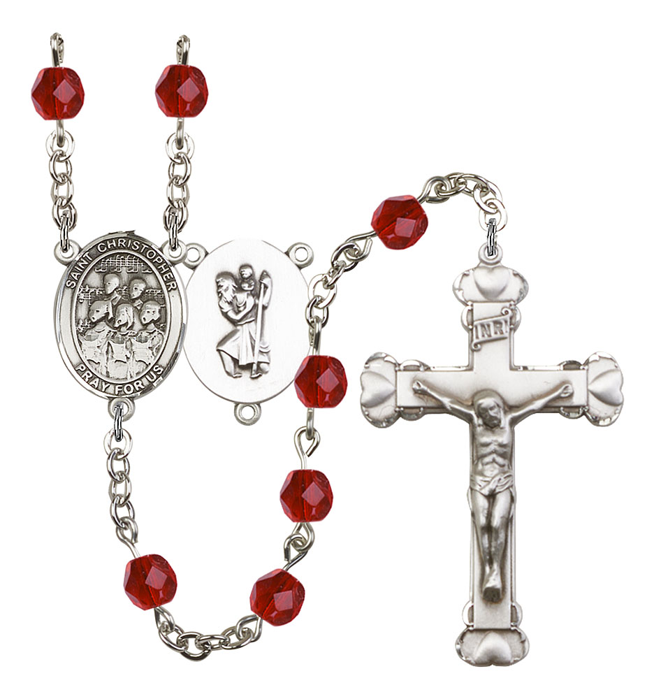 Saint Christopher and Choir Rosary with Ruby Beads