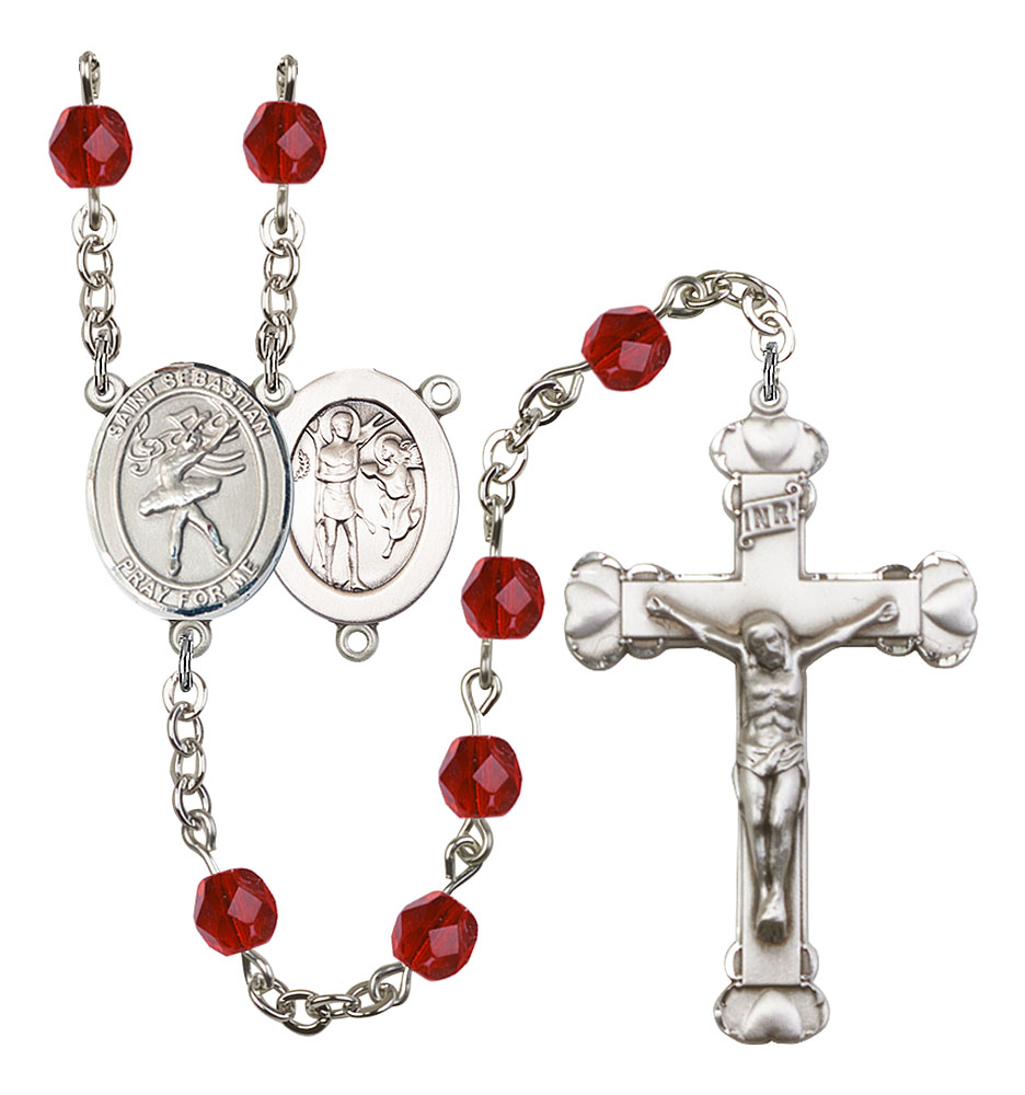 Saint Sebastian and Dance Rosary with Ruby Beads