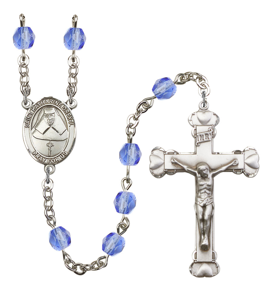 Saint Katharine Drexel Engravable Rosary with Sapphire Beads