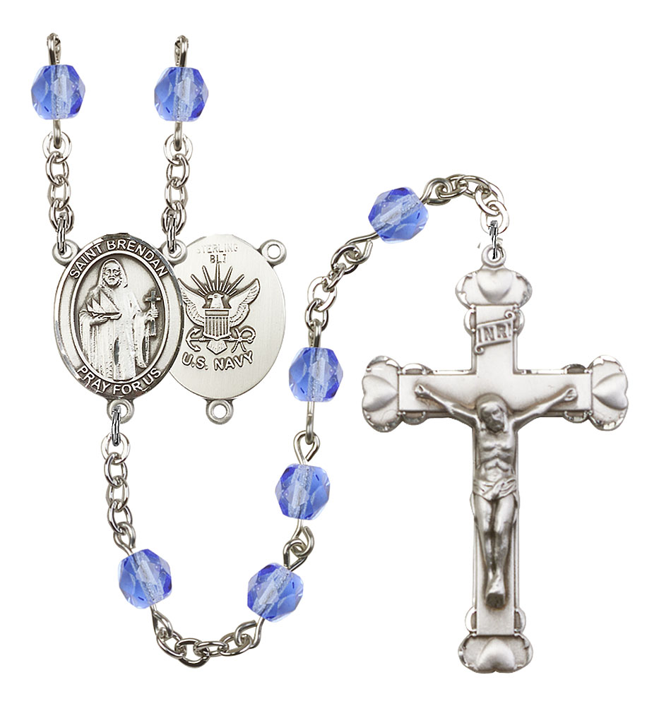Saint Brendan The Navigator and Navy Rosary with Sapphire Beads