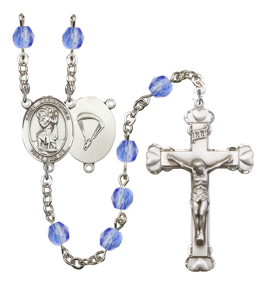 Saint Christopher and Paratrooper Rosary with Sapphire Beads