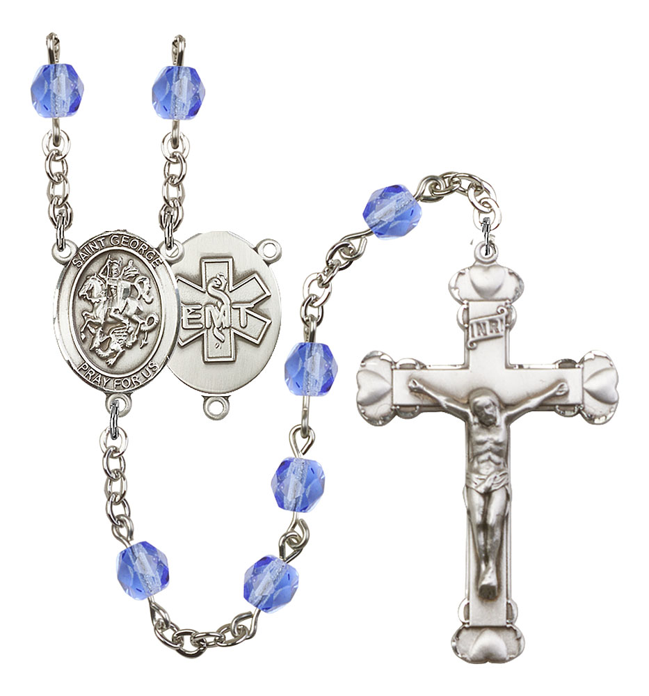 Saint George and EMT Rosary with Sapphire Beads
