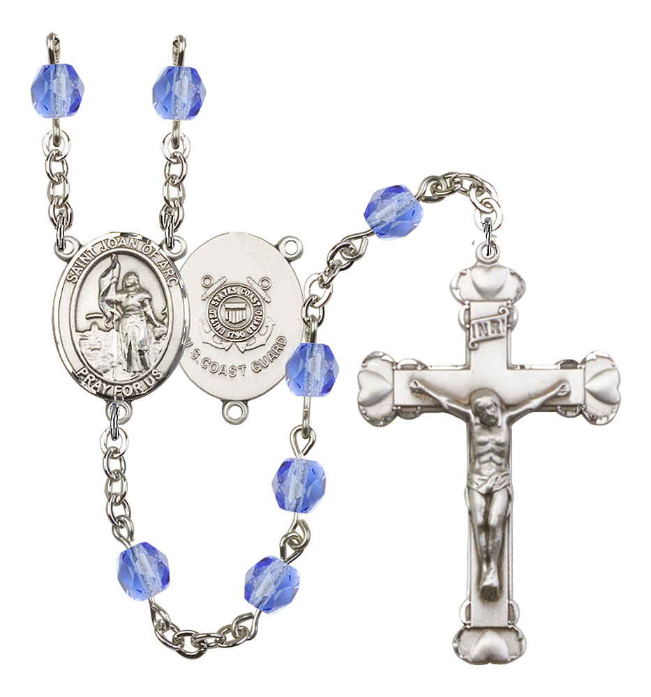 Saint Joan of Arc and Coast Guard Rosary with Sapphire Beads