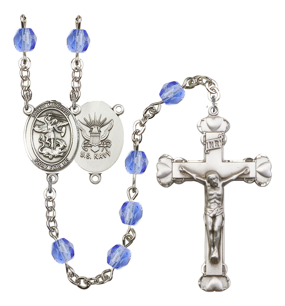 Saint Michael and Navy Rosary with Sapphire Beads