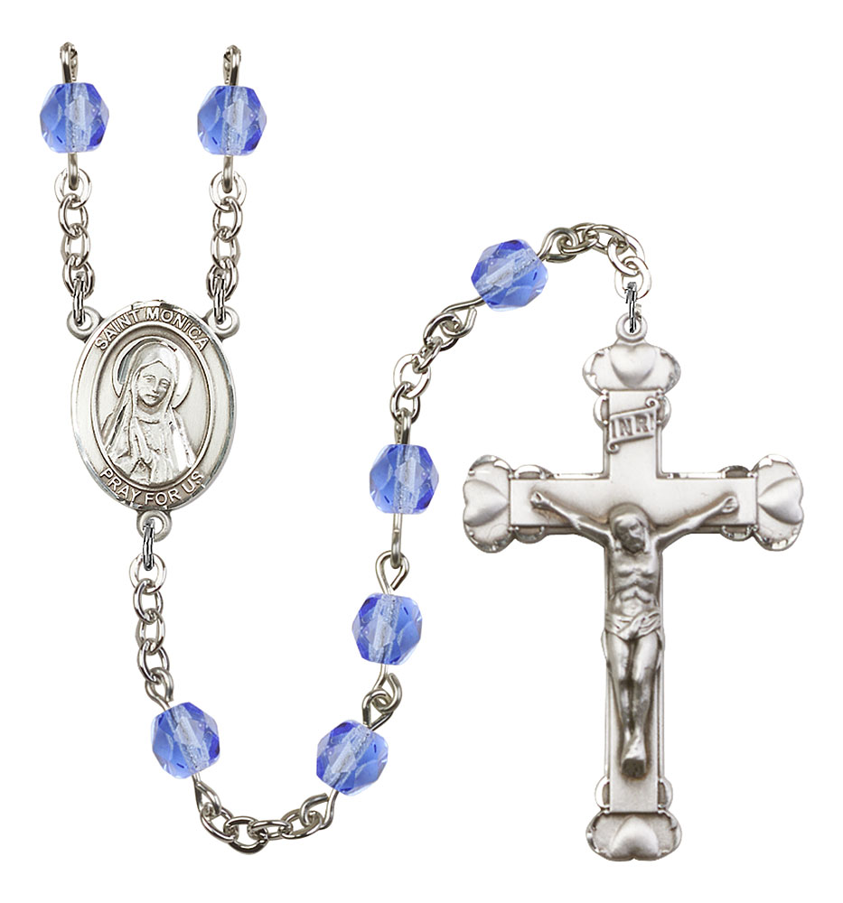Saint Monica Engravable Rosary with Sapphire Beads