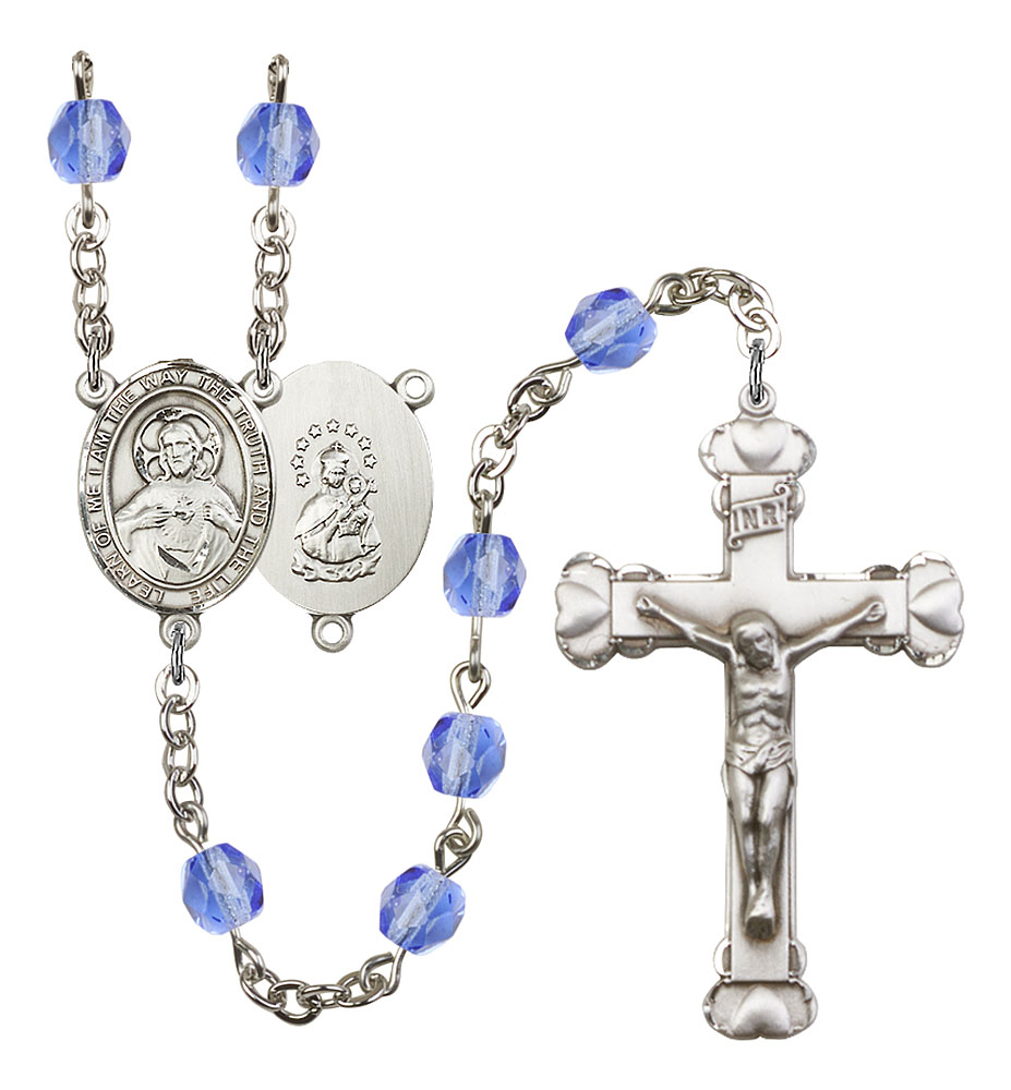 Scapular Engravable Rosary with Sapphire Beads