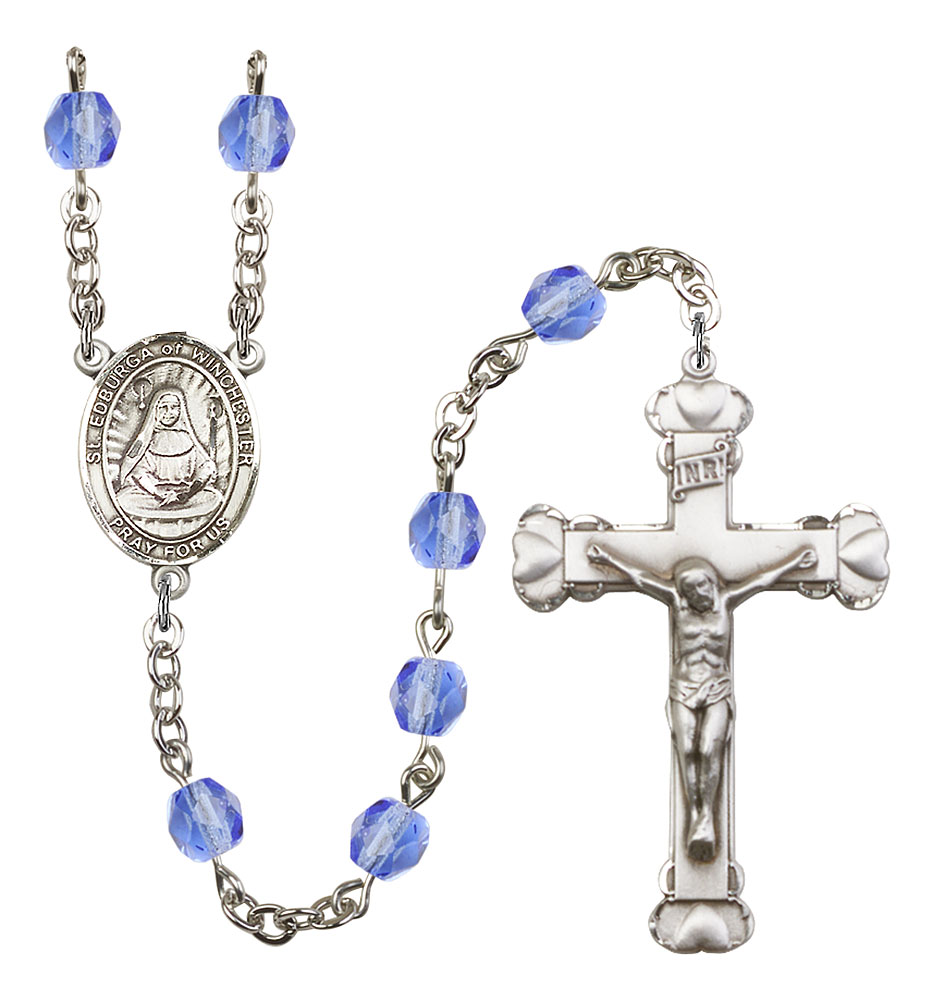 Saint Edburga of Winchester Engravable Rosary with Sapphire Beads