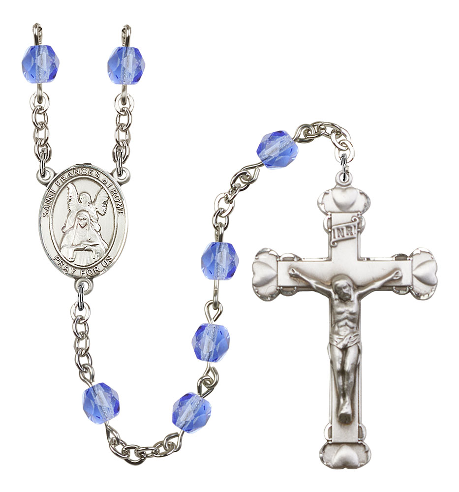 Saint Frances of Rome Engravable Rosary with Sapphire Beads