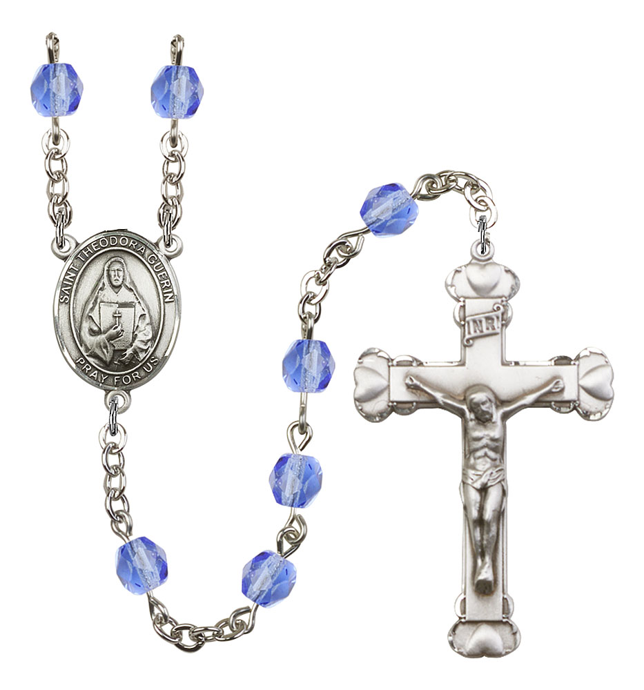 Saint Theodora Engravable Rosary with Sapphire Beads
