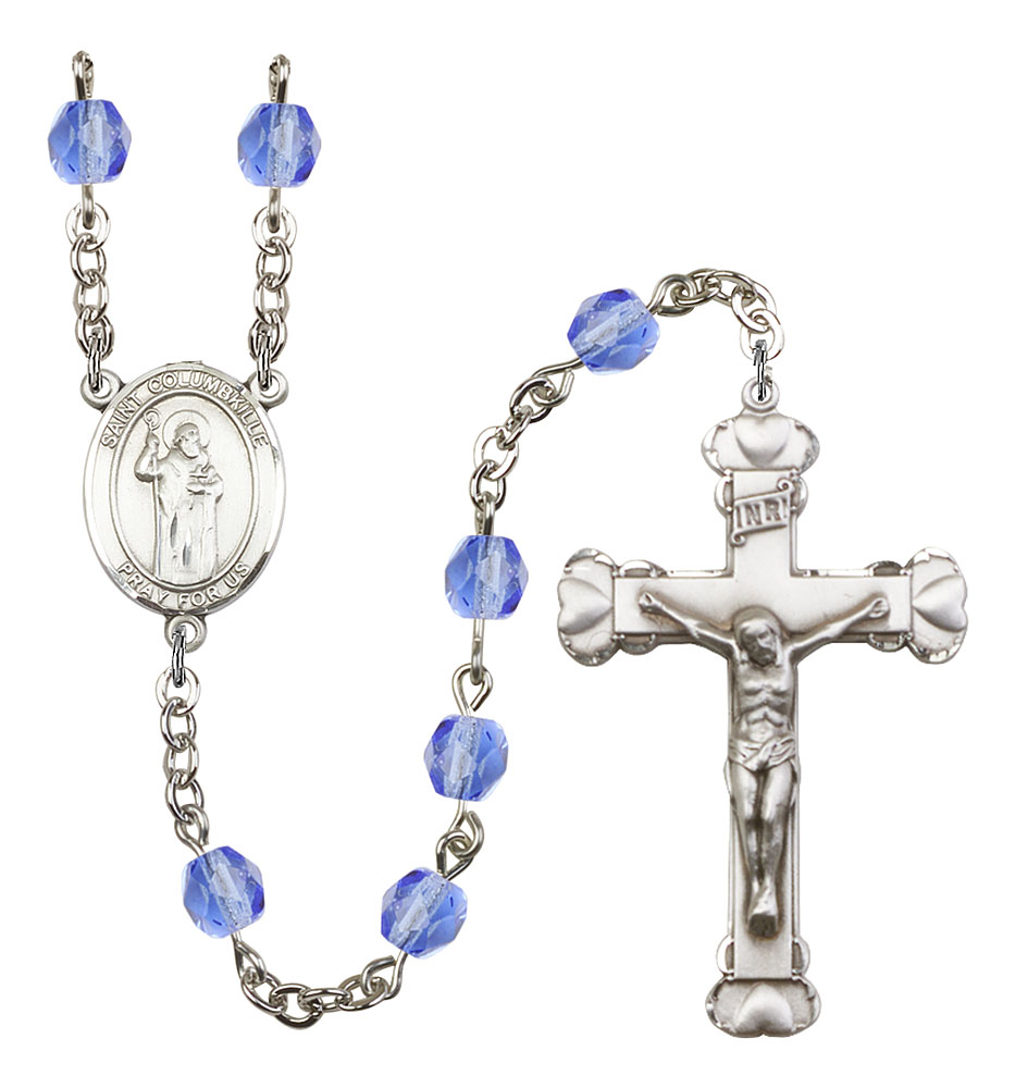 Saint Columbkille Engravable Rosary with Sapphire Beads