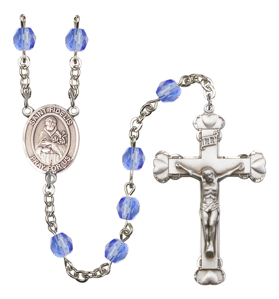 Saint Fidelis Engravable Rosary with Sapphire Beads