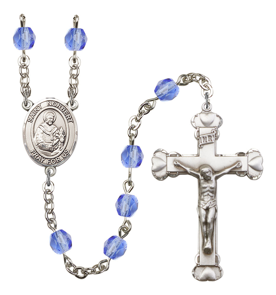 Saint Norbert of Xanten Engravable Rosary with Sapphire Beads