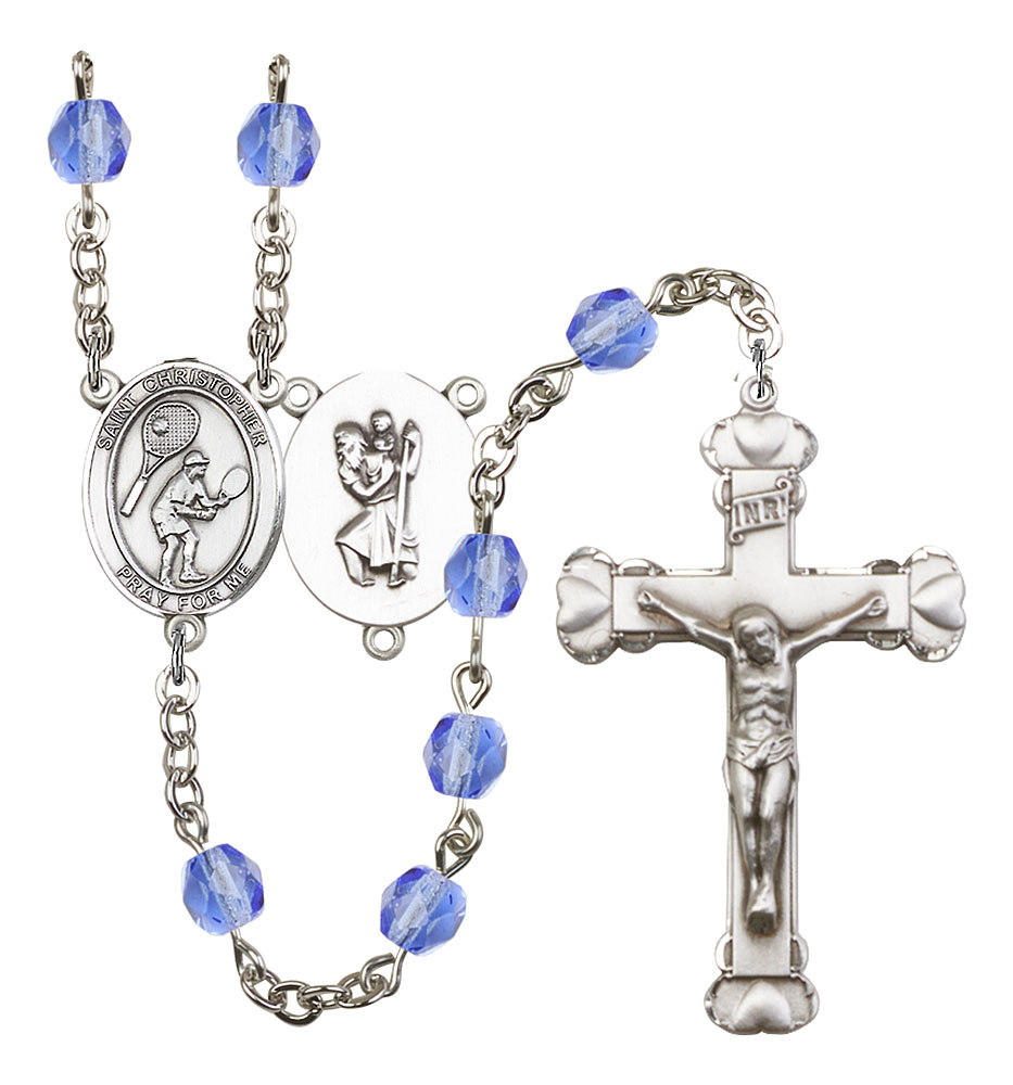 Saint Christopher and Tennis Rosary with Sapphire Beads