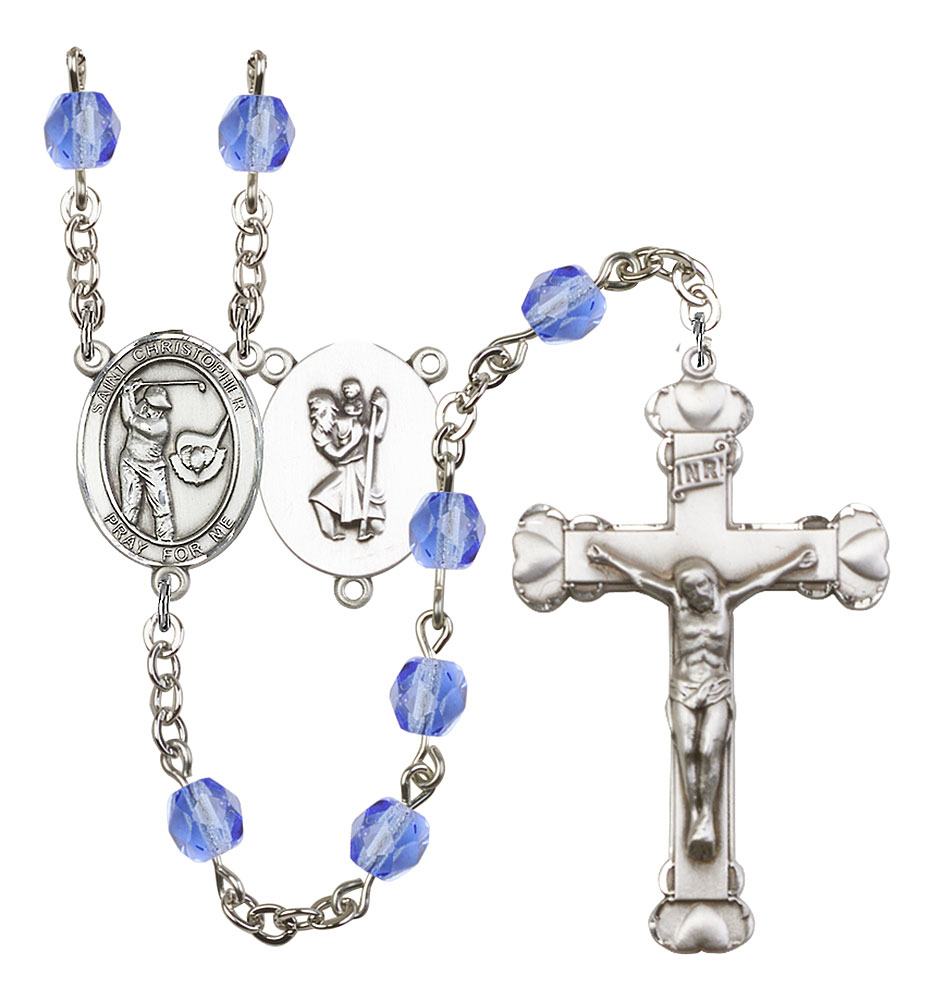 Saint Christopher and Golf Rosary with Sapphire Beads