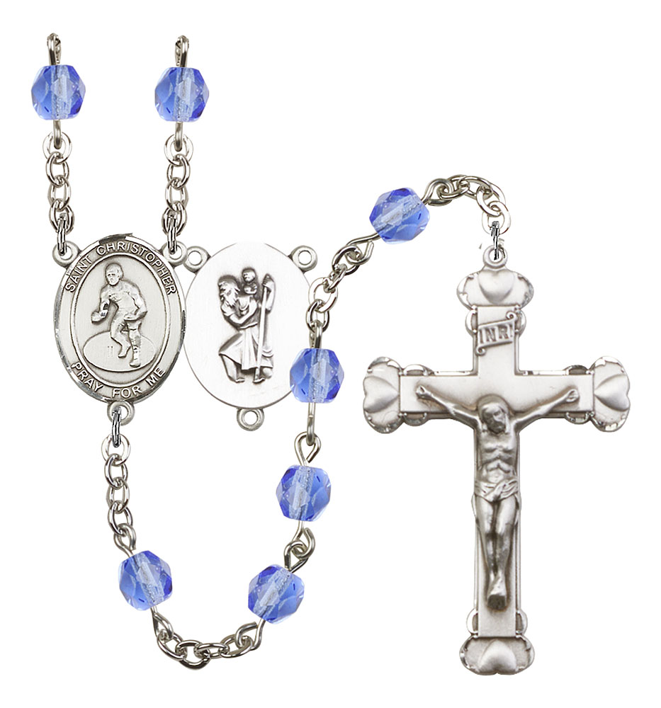 Saint Christopher and Wrestling Rosary with Sapphire Beads