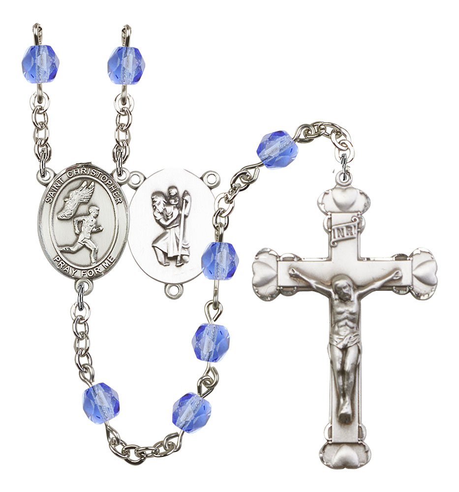 Saint Christopher and Track&Field Rosary with Sapphire Beads