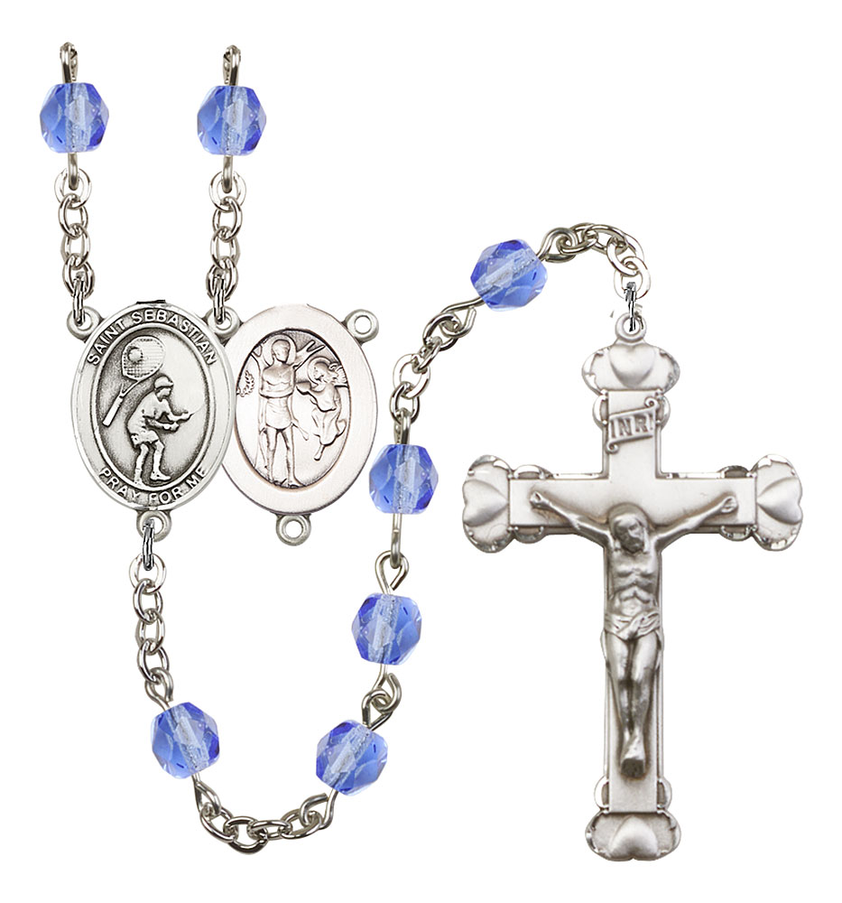 Saint Sebastian and Tennis Rosary with Sapphire Beads