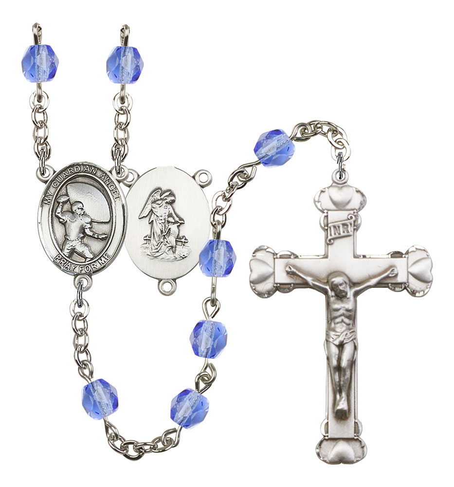 Guardian Angel and Football Rosary with Sapphire Beads