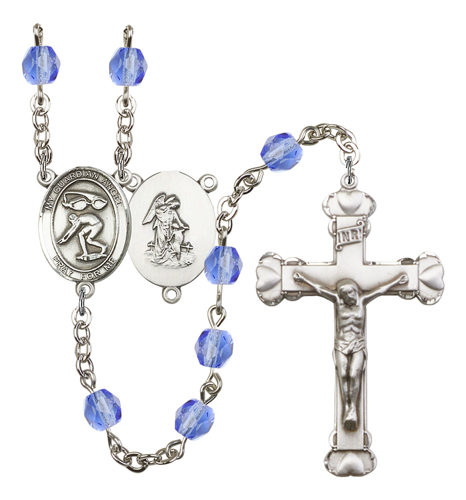 Guardian Angel and Swimming Rosary with Sapphire Beads