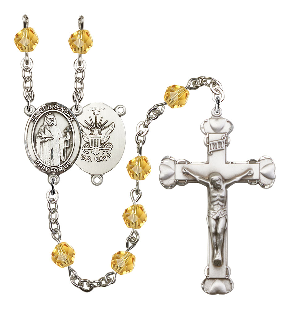 Saint Brendan The Navigator and Navy Rosary with Topaz Beads