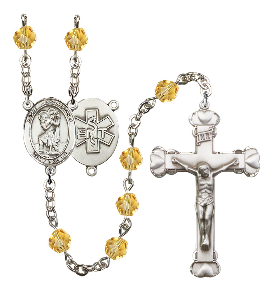 Saint Christopher and EMT Rosary with Topaz Beads
