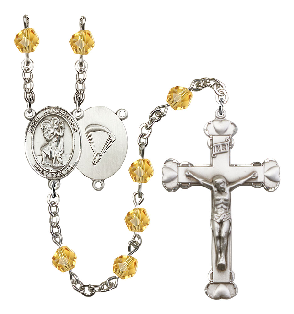 Saint Christopher and Paratrooper Rosary with Topaz Beads